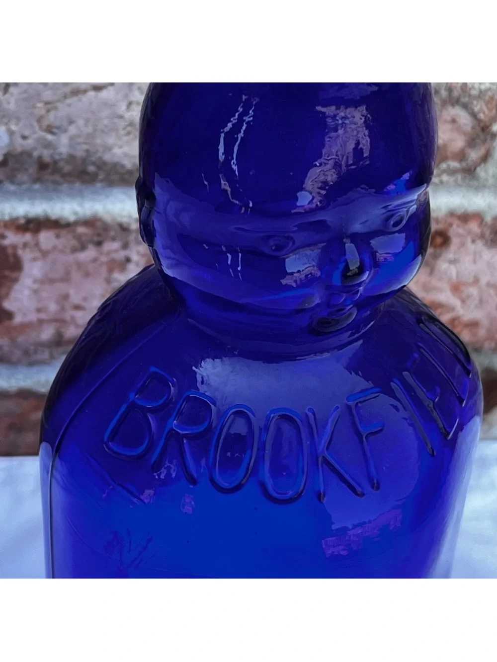Vintage 1970s Brookfield Baby Face Milk Bottle Cobalt Blue Glass Vase